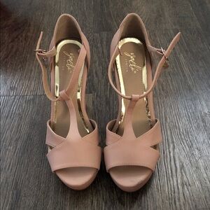 Yoki Women's Blush T-Strap Platform Heels